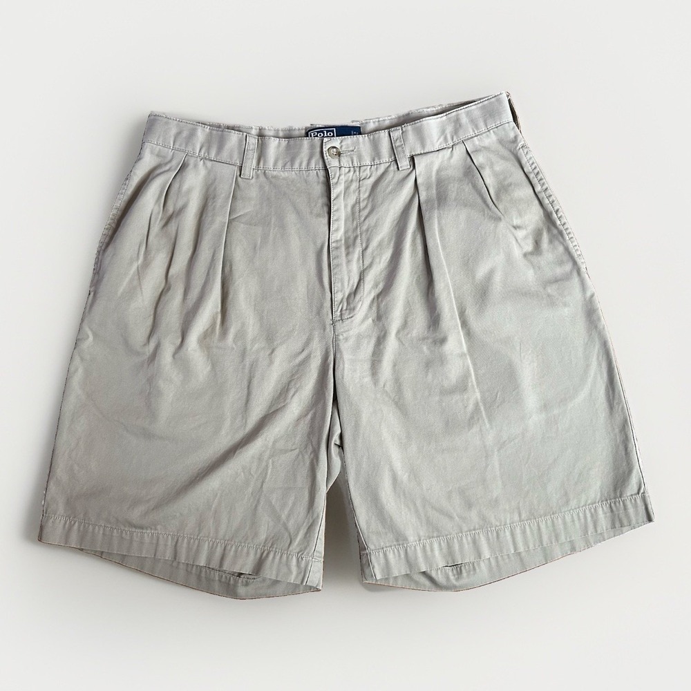 Vintage Polo Ralph Lauren Shorts Mens 34 Tyler Beige Double-Pleated Preppy Y2K